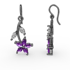Camella Mekik Küpe - Ametist ve swarovski 925 ayar siyah rodyum kaplama gümüş küpe #oi45nj