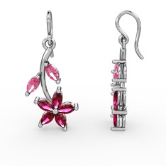 Rodolit garnet ve pembe kuvars 18 ayar beyaz altın küpe