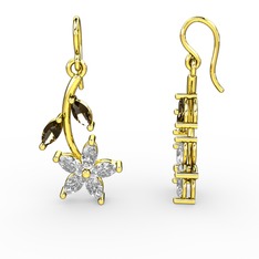 Swarovski ve dumanlı kuvars 18 ayar altın küpe