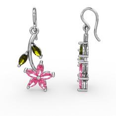 Pembe kuvars ve peridot 925 ayar gümüş küpe