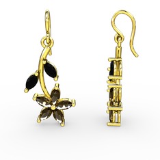 Camella Mekik Küpe - Dumanlı kuvars ve siyah zirkon 8 ayar altın küpe #oza21w