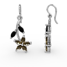 Dumanlı kuvars ve siyah zirkon 925 ayar gümüş küpe