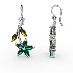 Camella Mekik Küpe - Yeşil kuvars ve peridot 14 ayar beyaz altın küpe #qrkprc