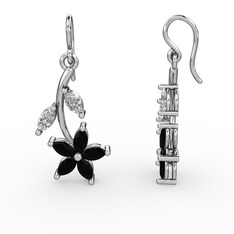 Siyah zirkon ve swarovski 14 ayar beyaz altın küpe