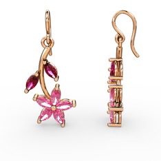 Pembe kuvars ve rodolit garnet 14 ayar rose altın küpe