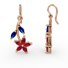 Garnet ve lab safir 925 ayar rose altın kaplama gümüş küpe