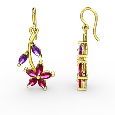 Rodolit garnet ve ametist 925 ayar altın kaplama gümüş küpe