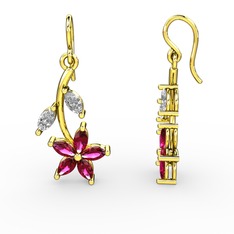 Camella Mekik Küpe - Rodolit garnet ve swarovski 18 ayar altın küpe #s6eegj