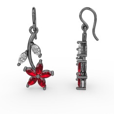 Camella Mekik Küpe - Garnet ve swarovski 925 ayar siyah rodyum kaplama gümüş küpe #u09oiy