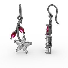 Swarovski ve rodolit garnet 925 ayar siyah rodyum kaplama gümüş küpe