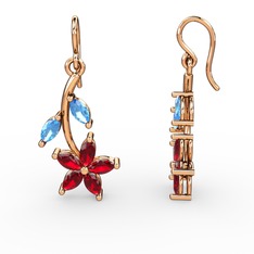Camella Mekik Küpe - Garnet ve akuamarin 14 ayar rose altın küpe #us6xjf