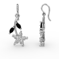 Camella Mekik Küpe - Swarovski ve siyah zirkon 8 ayar beyaz altın küpe #uznjfd