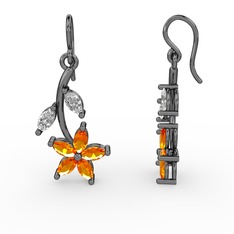 Camella Mekik Küpe - Sitrin ve swarovski 925 ayar siyah rodyum kaplama gümüş küpe #v2ksbd