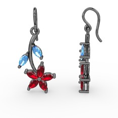 Camella Mekik Küpe - Garnet ve akuamarin 925 ayar siyah rodyum kaplama gümüş küpe #v80g7n