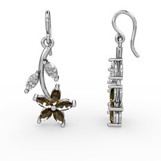 Dumanlı kuvars ve swarovski 18 ayar beyaz altın küpe