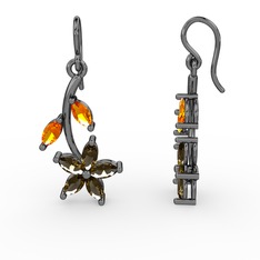 Camella Mekik Küpe - Dumanlı kuvars ve sitrin 925 ayar siyah rodyum kaplama gümüş küpe #vtz46n