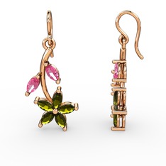 Camella Mekik Küpe - Peridot ve pembe kuvars 18 ayar rose altın küpe #w5gdmw