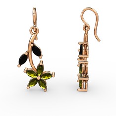 Peridot ve siyah zirkon 18 ayar rose altın küpe