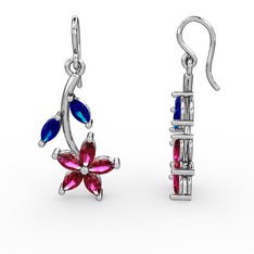Rodolit garnet ve lab safir 8 ayar beyaz altın küpe