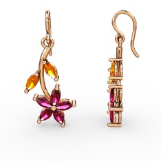 Camella Mekik Küpe - Rodolit garnet ve sitrin 18 ayar rose altın küpe #yctea2