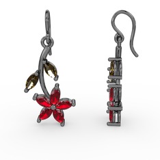 Camella Mekik Küpe - Garnet ve dumanlı kuvars 925 ayar siyah rodyum kaplama gümüş küpe #ys5pub