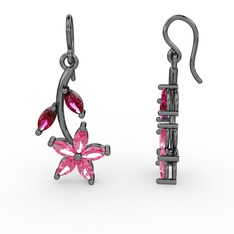 Camella Mekik Küpe - Pembe kuvars ve rodolit garnet 925 ayar siyah rodyum kaplama gümüş küpe #ytus9u