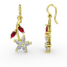 Beyaz zirkon ve garnet 14 ayar altın küpe
