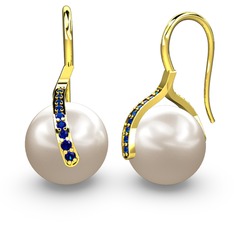 Milene İnci Küpe - Inci ve lab safir 18 ayar altın küpe #12xpkmu