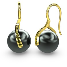 Milene İnci Küpe - Siyah inci ve peridot 14 ayar altın küpe #14hkjos
