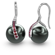 Milene İnci Küpe - Siyah inci ve rodolit garnet 925 ayar gümüş küpe #17nqk9w