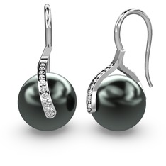 Siyah inci ve swarovski 18 ayar beyaz altın küpe
