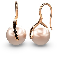 Milene İnci Küpe - Pembe inci ve siyah zirkon 18 ayar rose altın küpe #1bxpto0