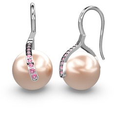 Milene İnci Küpe - Pembe inci ve pembe kuvars 18 ayar beyaz altın küpe #1c0srnd