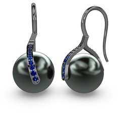Milene İnci Küpe - Siyah inci ve lab safir 925 ayar siyah rodyum kaplama gümüş küpe #1evozyc