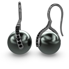 Milene İnci Küpe - Siyah inci ve siyah zirkon 925 ayar siyah rodyum kaplama gümüş küpe #1fv5qt0
