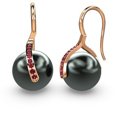 Milene İnci Küpe - Siyah inci ve rodolit garnet 14 ayar rose altın küpe #1hobyi9