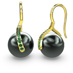 Milene İnci Küpe - Siyah inci ve yeşil kuvars 925 ayar altın kaplama gümüş küpe #1np6cgg