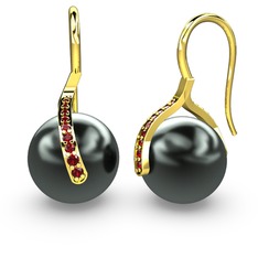 Milene İnci Küpe - Siyah inci ve garnet 925 ayar altın kaplama gümüş küpe #1rg8u8r