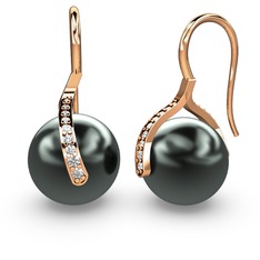 Milene İnci Küpe - Siyah inci ve swarovski 925 ayar rose altın kaplama gümüş küpe #1wo606j