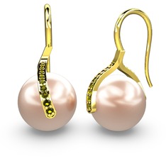 Pembe inci ve peridot 14 ayar altın küpe
