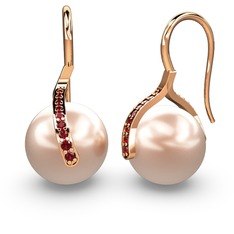 Milene İnci Küpe - Pembe inci ve garnet 18 ayar rose altın küpe #5w97yw