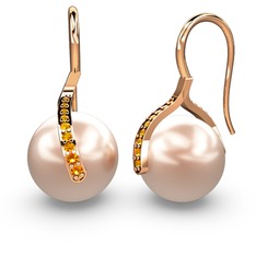 Milene İnci Küpe - Pembe inci ve sitrin 18 ayar rose altın küpe #7pj10o