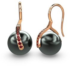 Siyah inci ve garnet 14 ayar rose altın küpe