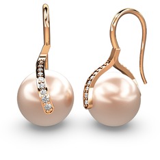 Milene İnci Küpe - Pembe inci ve swarovski 14 ayar rose altın küpe #bqauv7
