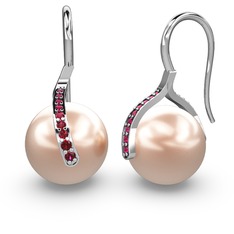 Milene İnci Küpe - Pembe inci ve rodolit garnet 18 ayar beyaz altın küpe #hv11u4