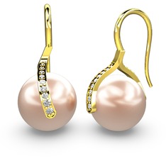 Milene İnci Küpe - Pembe inci ve beyaz zirkon 8 ayar altın küpe #ihy7uu