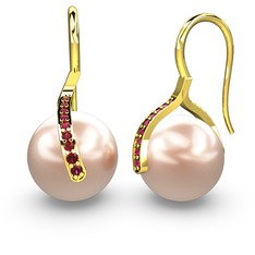 Milene İnci Küpe - Pembe inci ve rodolit garnet 14 ayar altın küpe #jpqp3p
