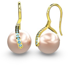 Pembe inci ve akuamarin 14 ayar altın küpe