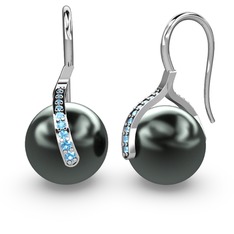 Milene İnci Küpe - Siyah inci ve akuamarin 925 ayar gümüş küpe #qgkc43