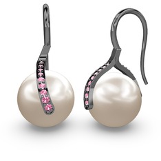 Milene İnci Küpe - Inci ve pembe kuvars 925 ayar siyah rodyum kaplama gümüş küpe #qoxo9s